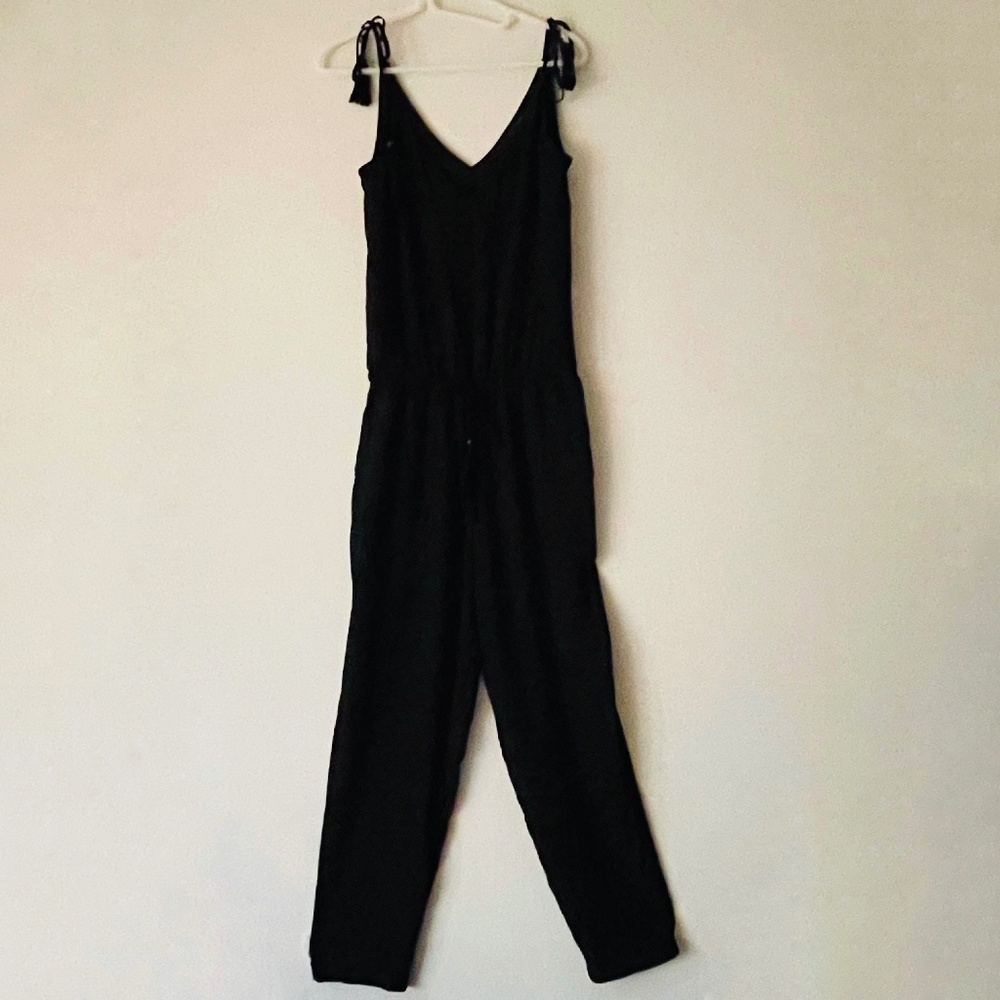 J. Crew XS Black Tassel Strappy Shoulder Tie Jumpsuit